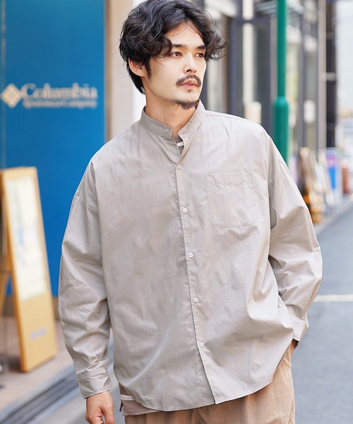 jiggys shop（ジギーズショップ）の「バンドカラーブロードリラックスシルエットシャツ（シャツ/ブラウス・メンズ・ホワイト/グレー系その他/ブルー系その他2/ホワイト系その他/ブルー系その他/グリーン/ブラック・MEDIUM/LARGE/X-LARGE）」の2枚目の写真