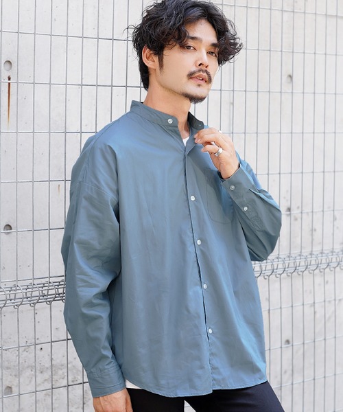 jiggys shop（ジギーズショップ）の「バンドカラーブロードリラックスシルエットシャツ（シャツ/ブラウス・メンズ・ホワイト/グレー系その他/ブルー系その他2/ホワイト系その他/ブルー系その他/グリーン/ブラック・MEDIUM/LARGE/X-LARGE）」の6枚目の写真