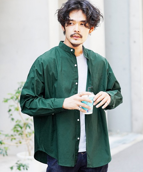 jiggys shop（ジギーズショップ）の「バンドカラーブロードリラックスシルエットシャツ（シャツ/ブラウス・メンズ・ホワイト/グレー系その他/ブルー系その他2/ホワイト系その他/ブルー系その他/グリーン/ブラック・MEDIUM/LARGE/X-LARGE）」の5枚目の写真