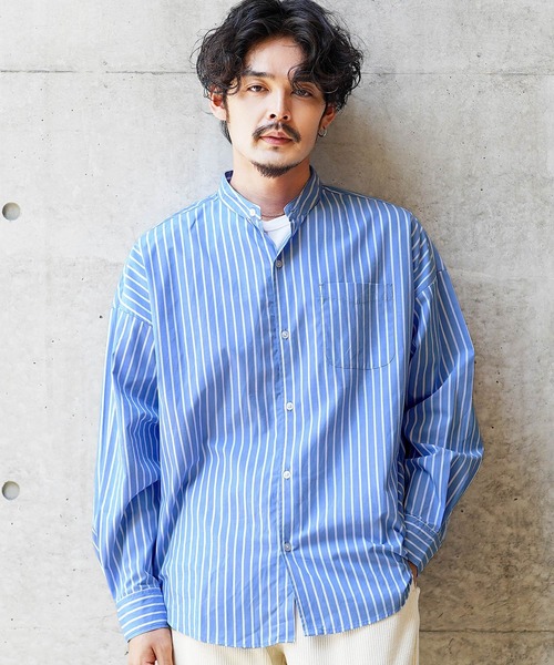 jiggys shop（ジギーズショップ）の「バンドカラーブロードリラックスシルエットシャツ（シャツ/ブラウス・メンズ・ホワイト/グレー系その他/ブルー系その他2/ホワイト系その他/ブルー系その他/グリーン/ブラック・MEDIUM/LARGE/X-LARGE）」の7枚目の写真