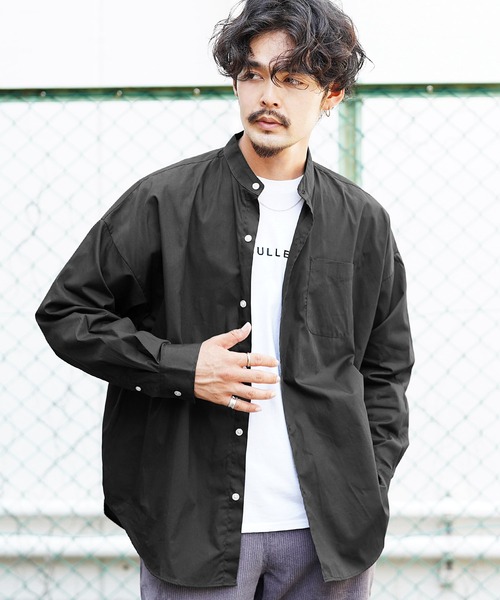 jiggys shop（ジギーズショップ）の「バンドカラーブロードリラックスシルエットシャツ（シャツ/ブラウス・メンズ・ホワイト/グレー系その他/ブルー系その他2/ホワイト系その他/ブルー系その他/グリーン/ブラック・MEDIUM/LARGE/X-LARGE）」の4枚目の写真