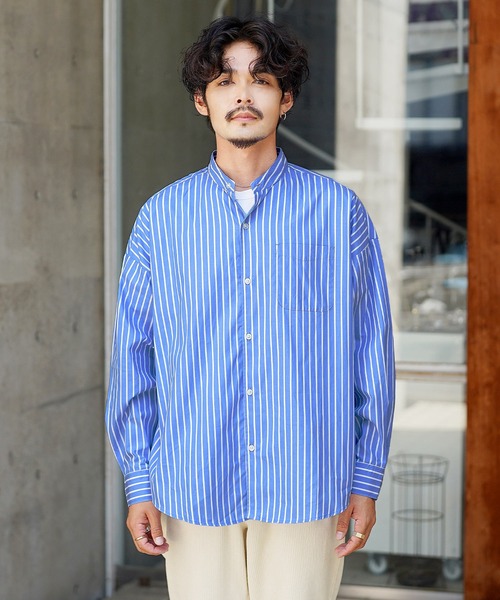 jiggys shop（ジギーズショップ）の「バンドカラーブロードリラックスシルエットシャツ（シャツ/ブラウス・メンズ・ホワイト/グレー系その他/ブルー系その他2/ホワイト系その他/ブルー系その他/グリーン/ブラック・MEDIUM/LARGE/X-LARGE）」の10枚目の写真
