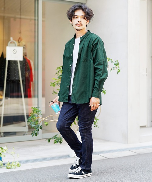 jiggys shop（ジギーズショップ）の「バンドカラーブロードリラックスシルエットシャツ（シャツ/ブラウス・メンズ・ホワイト/グレー系その他/ブルー系その他2/ホワイト系その他/ブルー系その他/グリーン/ブラック・MEDIUM/LARGE/X-LARGE）」の22枚目の写真