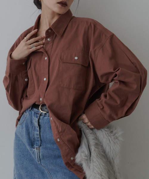 FIG&VIPER(フィグアンドバイパー)の「オーバールーズコットンシャツ(シャツ/ブラウス・レディース・ブラウン/パープル・FREE)」の11枚目の写真