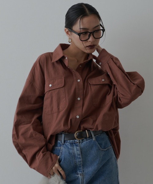 FIG&VIPER(フィグアンドバイパー)の「オーバールーズコットンシャツ(シャツ/ブラウス・レディース・ブラウン/パープル・FREE)」の22枚目の写真