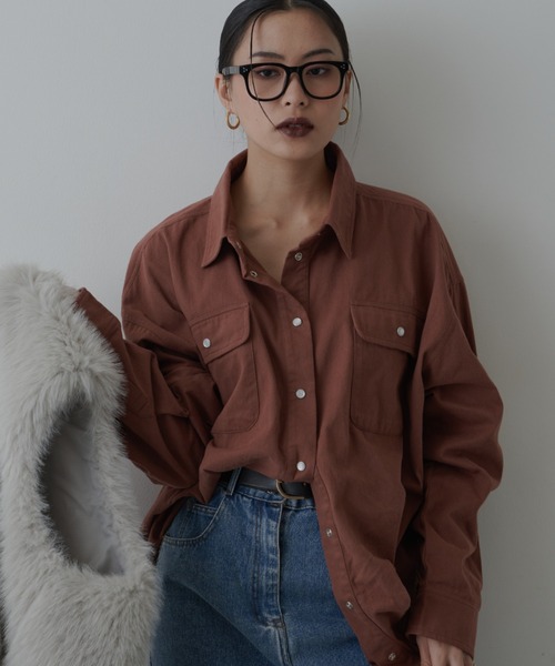 FIG&VIPER(フィグアンドバイパー)の「オーバールーズコットンシャツ(シャツ/ブラウス・レディース・ブラウン/パープル・FREE)」の14枚目の写真