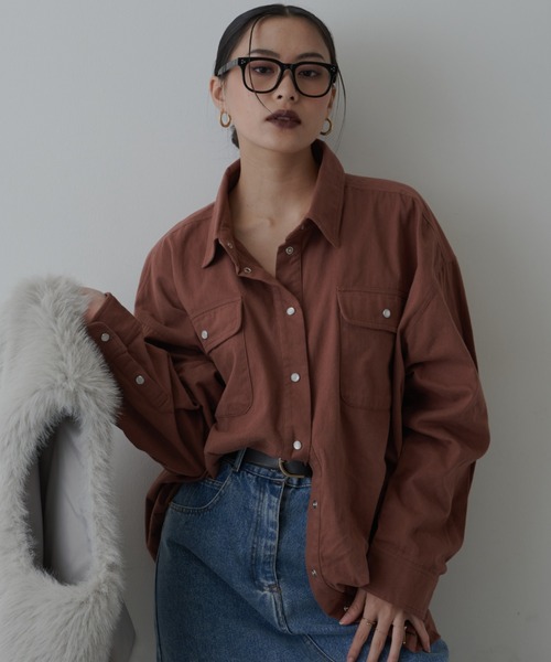 FIG&VIPER(フィグアンドバイパー)の「オーバールーズコットンシャツ(シャツ/ブラウス・レディース・ブラウン/パープル・FREE)」の19枚目の写真