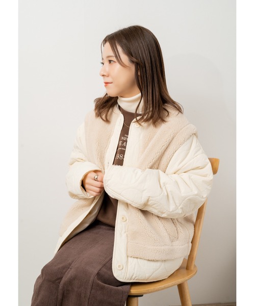Amourire（アムリール）の「【yumi.コラボ】ボア＋キルトフェイクレイヤードブルゾン（ブルゾン・レディース・ブラック/アイボリー/カーキ・フリー）」の8枚目の写真