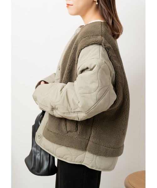 Amourire（アムリール）の「【yumi.コラボ】ボア＋キルトフェイクレイヤードブルゾン（ブルゾン・レディース・ブラック/アイボリー/カーキ・フリー）」の14枚目の写真