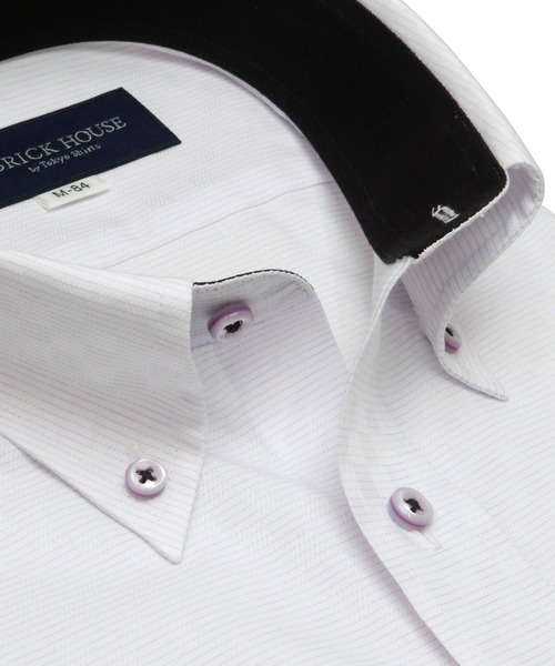 TOKYO SHIRTS（トウキョウシャツ）の「形態安定ノーアイロン ボタンダウン 長袖ビジネスワイシャツ（ビジネスシャツ・メンズ・ライトパープル・首回り41cm-裄丈86cm/首回り37cm-裄丈80cm/首回り42cm-裄丈86cm/首回り39cm-裄丈84cm/首回り43cm-裄丈86cm/首回り39cm-裄丈80cm/首回り42cm-裄丈82cm/首回り41cm-裄丈82cm/首回り37cm-裄丈84cm/首回り43cm-裄丈82cm）」の2枚目の写真