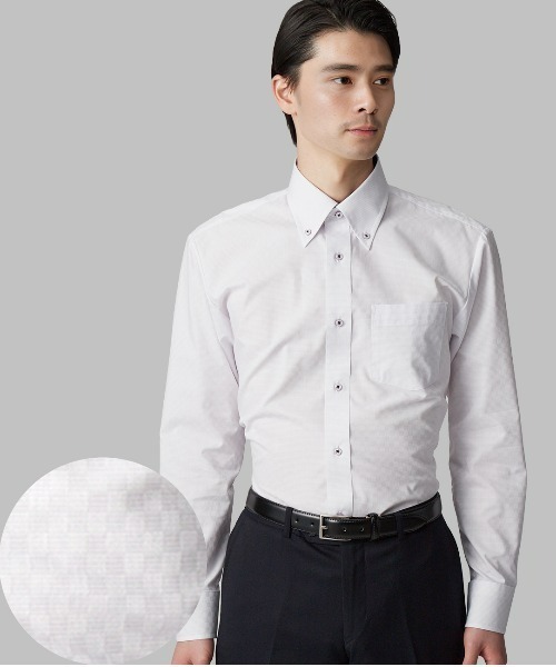 TOKYO SHIRTS（トウキョウシャツ）の「形態安定ノーアイロン ボタンダウン 長袖ビジネスワイシャツ（ビジネスシャツ・メンズ・ライトパープル・首回り41cm-裄丈86cm/首回り37cm-裄丈80cm/首回り42cm-裄丈86cm/首回り39cm-裄丈84cm/首回り43cm-裄丈86cm/首回り39cm-裄丈80cm/首回り42cm-裄丈82cm/首回り41cm-裄丈82cm/首回り37cm-裄丈84cm/首回り43cm-裄丈82cm）」の5枚目の写真