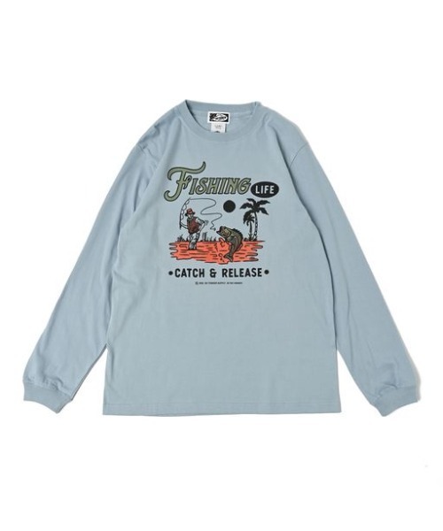 NOTHINKER(ノーシンカー)の「FISHING LIFE long T-shirt(Tシャツ/カットソー・メンズ・ブルー/ナチュラル/ピンク系その他・LARGE/X-LARGE/MEDIUM)」の1枚目の写真