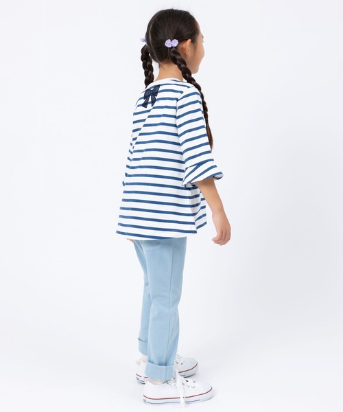 KP（ケーピー）の「リボンアップリケ天竺ボーダー柄7分袖チュニック(100～130)（チュニック・キッズ・パープル/ブルー系その他・100cm/110cm/120cm/130cm）」の5枚目の写真