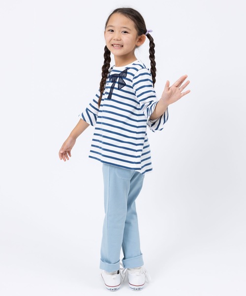 KP（ケーピー）の「リボンアップリケ天竺ボーダー柄7分袖チュニック(100～130)（チュニック・キッズ・パープル/ブルー系その他・100cm/110cm/120cm/130cm）」の7枚目の写真