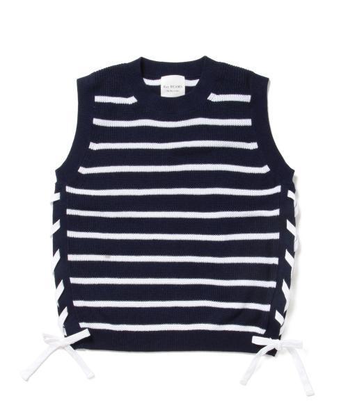 Ray BEAMS（レイビームス）の「Ray BEAMS / ボーダー サイドリボンノースリーブ（ニット/セーター・レディース・オフホワイト/ネイビー・ONE SIZE）」の4枚目の写真