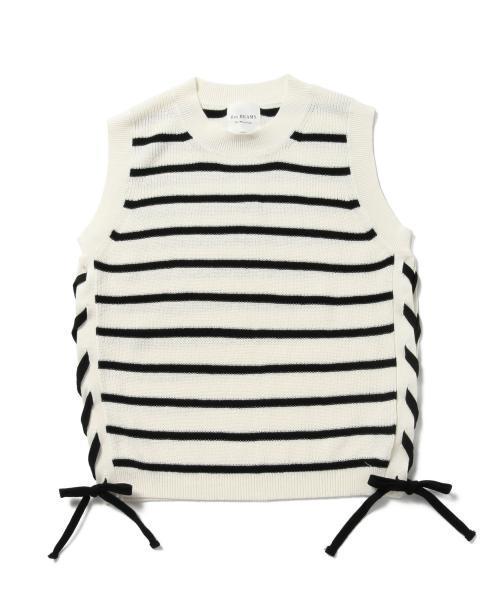 Ray BEAMS（レイビームス）の「Ray BEAMS / ボーダー サイドリボンノースリーブ（ニット/セーター・レディース・オフホワイト/ネイビー・ONE SIZE）」の3枚目の写真