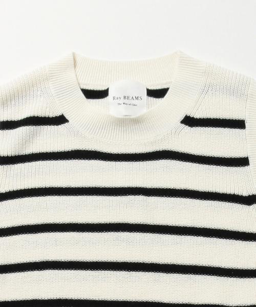 Ray BEAMS（レイビームス）の「Ray BEAMS / ボーダー サイドリボンノースリーブ（ニット/セーター・レディース・オフホワイト/ネイビー・ONE SIZE）」の5枚目の写真