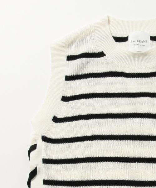Ray BEAMS（レイビームス）の「Ray BEAMS / ボーダー サイドリボンノースリーブ（ニット/セーター・レディース・オフホワイト/ネイビー・ONE SIZE）」の6枚目の写真