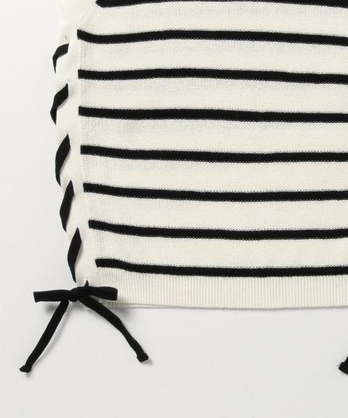 Ray BEAMS（レイビームス）の「Ray BEAMS / ボーダー サイドリボンノースリーブ（ニット/セーター・レディース・オフホワイト/ネイビー・ONE SIZE）」の11枚目の写真