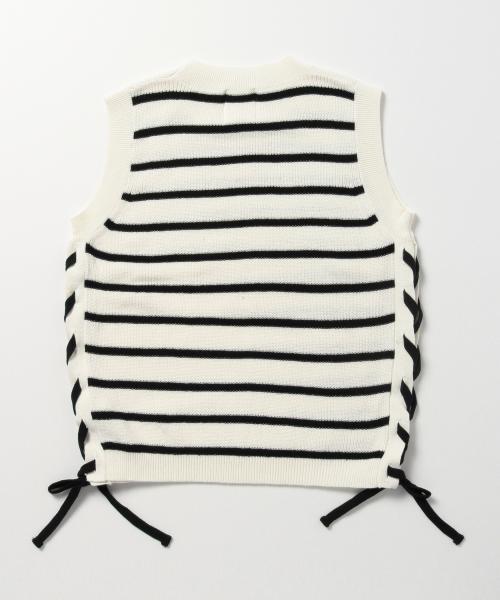 Ray BEAMS（レイビームス）の「Ray BEAMS / ボーダー サイドリボンノースリーブ（ニット/セーター・レディース・オフホワイト/ネイビー・ONE SIZE）」の7枚目の写真