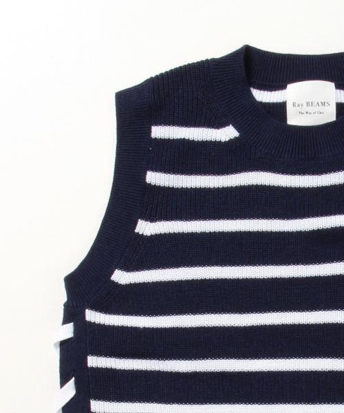Ray BEAMS（レイビームス）の「Ray BEAMS / ボーダー サイドリボンノースリーブ（ニット/セーター・レディース・オフホワイト/ネイビー・ONE SIZE）」の8枚目の写真