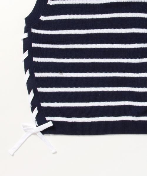 Ray BEAMS（レイビームス）の「Ray BEAMS / ボーダー サイドリボンノースリーブ（ニット/セーター・レディース・オフホワイト/ネイビー・ONE SIZE）」の14枚目の写真