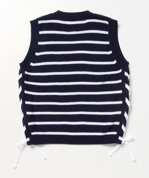 Ray BEAMS（レイビームス）の「Ray BEAMS / ボーダー サイドリボンノースリーブ（ニット/セーター・レディース・オフホワイト/ネイビー・ONE SIZE）」の15枚目の写真