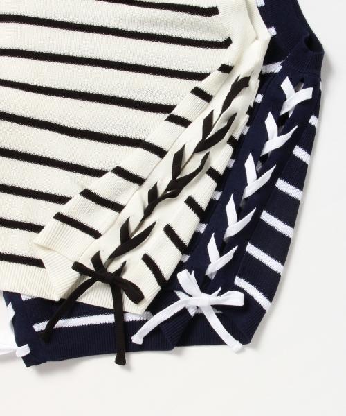 Ray BEAMS（レイビームス）の「Ray BEAMS / ボーダー サイドリボンノースリーブ（ニット/セーター・レディース・オフホワイト/ネイビー・ONE SIZE）」の16枚目の写真