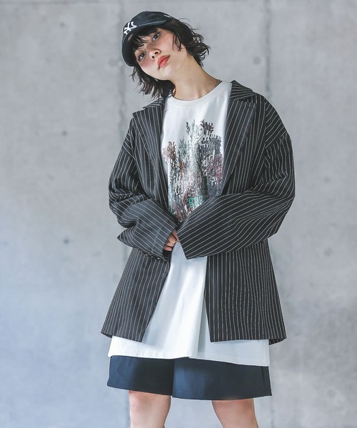 PAGEBOY(ページボーイ)の「シュレッダーフラワーロンT(Tシャツ/カットソー・レディース・ネイビー/ブラック/オフホワイト・FREE)」の1枚目の写真