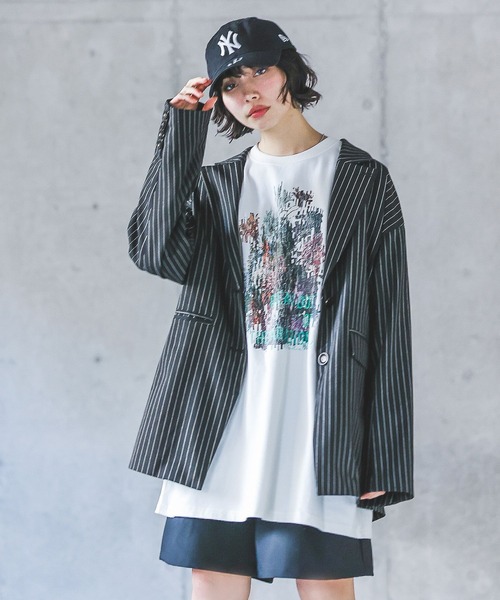 PAGEBOY(ページボーイ)の「シュレッダーフラワーロンT(Tシャツ/カットソー・レディース・ネイビー/ブラック/オフホワイト・FREE)」の5枚目の写真