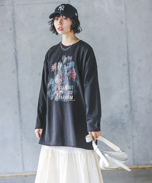 PAGEBOY(ページボーイ)の「シュレッダーフラワーロンT(Tシャツ/カットソー・レディース・ネイビー/ブラック/オフホワイト・FREE)」の10枚目の写真