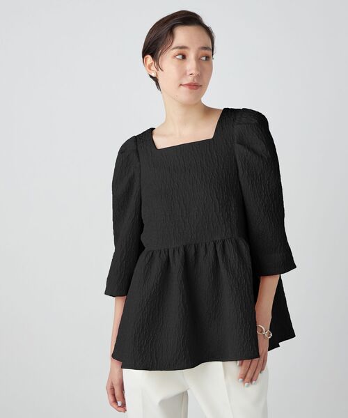 NOLLEY’S Sophi（ノーリーズソフィ）の「リップルマトラッセペプラムブラウス（シャツ/ブラウス・レディース・ブラック/オフホワイト・38）」の2枚目の写真