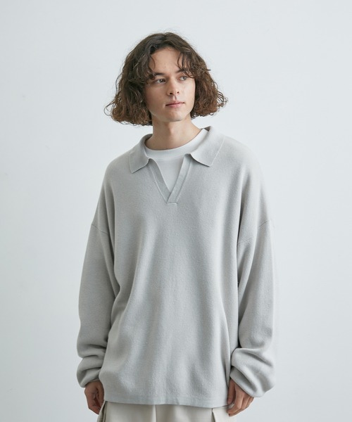 JUNRED(ジュンレッド)の「ルーズスキッパーニットシャツ(ニット/セーター・メンズ・ブラック/ライトグレー/グリーン・S/M/L)」の3枚目の写真