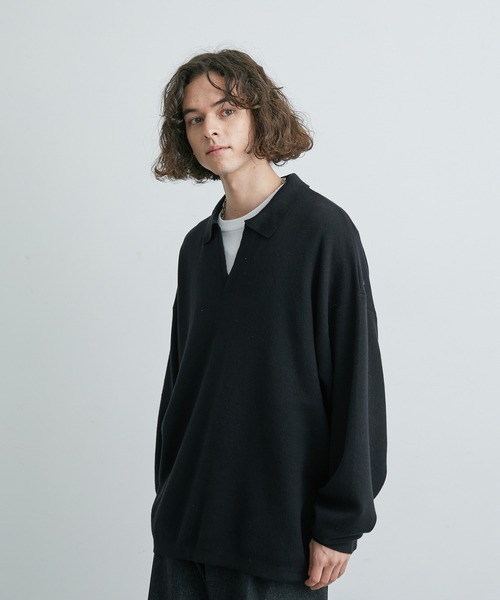 JUNRED(ジュンレッド)の「ルーズスキッパーニットシャツ(ニット/セーター・メンズ・ブラック/ライトグレー/グリーン・S/M/L)」の19枚目の写真
