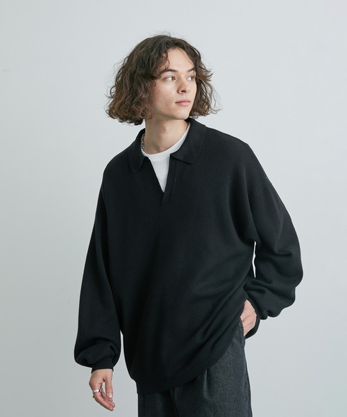 JUNRED(ジュンレッド)の「ルーズスキッパーニットシャツ(ニット/セーター・メンズ・ブラック/ライトグレー/グリーン・S/M/L)」の20枚目の写真