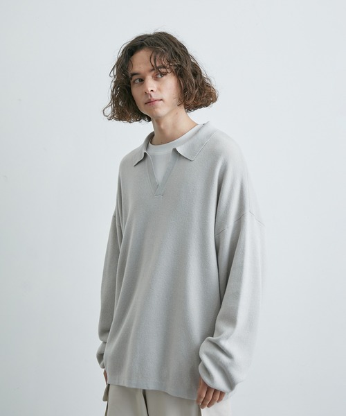 JUNRED(ジュンレッド)の「ルーズスキッパーニットシャツ(ニット/セーター・メンズ・ブラック/ライトグレー/グリーン・S/M/L)」の4枚目の写真