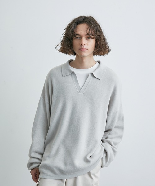 JUNRED(ジュンレッド)の「ルーズスキッパーニットシャツ(ニット/セーター・メンズ・ブラック/ライトグレー/グリーン・S/M/L)」の5枚目の写真