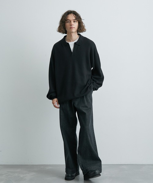 JUNRED(ジュンレッド)の「ルーズスキッパーニットシャツ(ニット/セーター・メンズ・ブラック/ライトグレー/グリーン・S/M/L)」の9枚目の写真