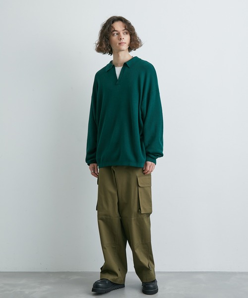 JUNRED(ジュンレッド)の「ルーズスキッパーニットシャツ(ニット/セーター・メンズ・ブラック/ライトグレー/グリーン・S/M/L)」の12枚目の写真
