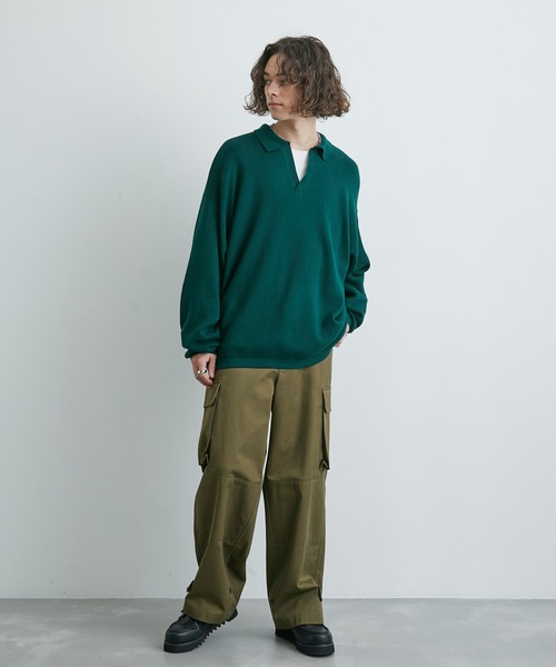 JUNRED(ジュンレッド)の「ルーズスキッパーニットシャツ(ニット/セーター・メンズ・ブラック/ライトグレー/グリーン・S/M/L)」の13枚目の写真