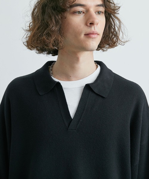 JUNRED(ジュンレッド)の「ルーズスキッパーニットシャツ(ニット/セーター・メンズ・ブラック/ライトグレー/グリーン・S/M/L)」の16枚目の写真