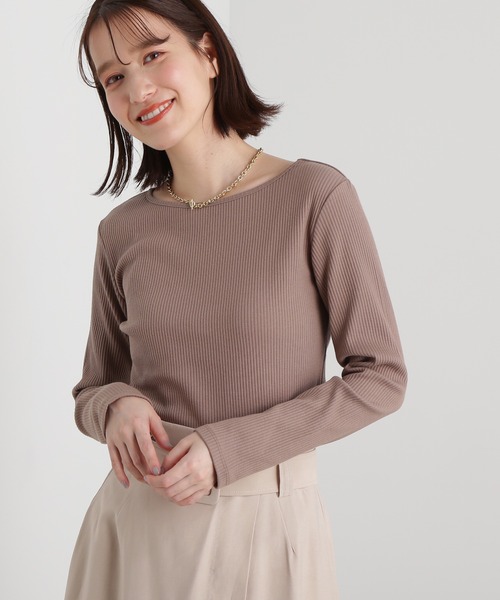 N.（N. Natural Beauty Basic）（エヌエヌナチュラルビューティーベーシック）の「◆三角テレコボートネックカットソー（Tシャツ/カットソー・レディース・モカ/ブラック/オフホワイト・MEDIUM）」の3枚目の写真