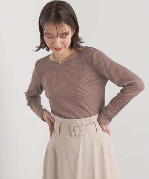 N.（N. Natural Beauty Basic）（エヌエヌナチュラルビューティーベーシック）の「◆三角テレコボートネックカットソー（Tシャツ/カットソー・レディース・モカ/ブラック/オフホワイト・MEDIUM）」の12枚目の写真