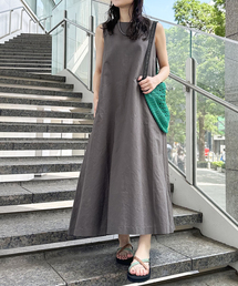 リネンコットンノースリワンピース
