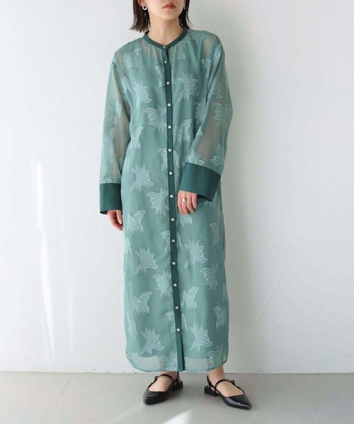 Lant Kalte（ラントカルテ）の「【Lant Kalte】ジャガードシアーリーフアンサンブルワンピース（ワンピース・レディース・ブラック/グリーン/ライトブラウン・M）」の5枚目の写真