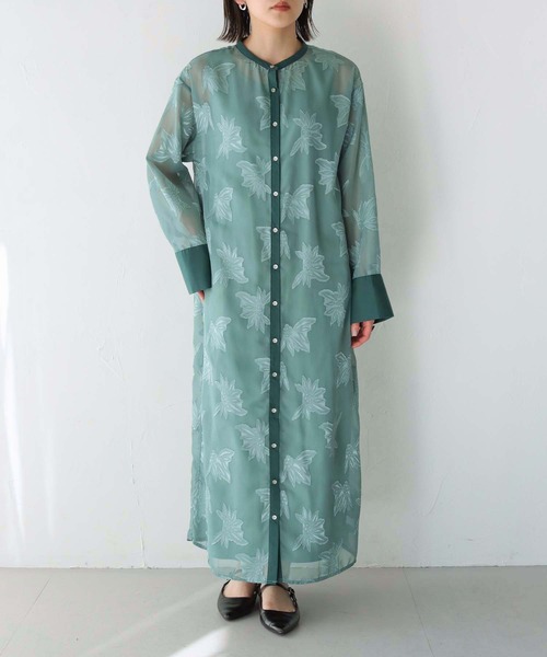 Lant Kalte（ラントカルテ）の「【Lant Kalte】ジャガードシアーリーフアンサンブルワンピース（ワンピース・レディース・ブラック/グリーン/ライトブラウン・M）」の17枚目の写真