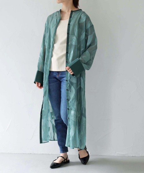 Lant Kalte（ラントカルテ）の「【Lant Kalte】ジャガードシアーリーフアンサンブルワンピース（ワンピース・レディース・ブラック/グリーン/ライトブラウン・M）」の6枚目の写真