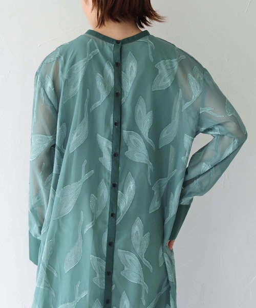 Lant Kalte（ラントカルテ）の「【Lant Kalte】ジャガードシアーリーフアンサンブルワンピース（ワンピース・レディース・ブラック/グリーン/ライトブラウン・M）」の10枚目の写真