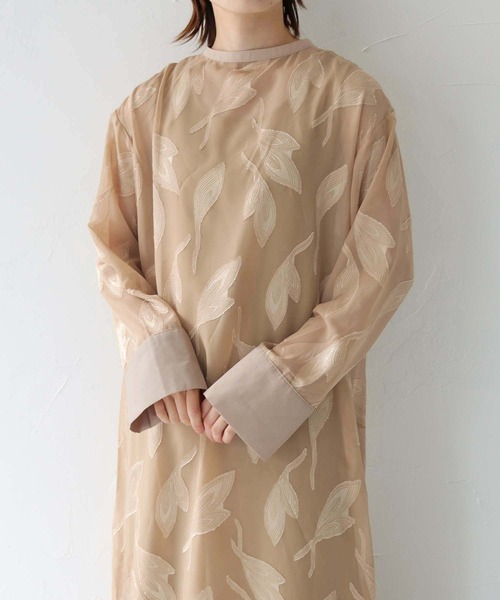 Lant Kalte（ラントカルテ）の「【Lant Kalte】ジャガードシアーリーフアンサンブルワンピース（ワンピース・レディース・ブラック/グリーン/ライトブラウン・M）」の9枚目の写真