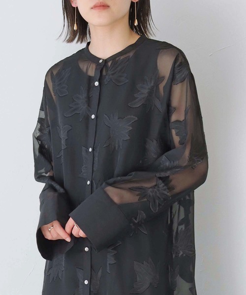 Lant Kalte（ラントカルテ）の「【Lant Kalte】ジャガードシアーリーフアンサンブルワンピース（ワンピース・レディース・ブラック/グリーン/ライトブラウン・M）」の8枚目の写真